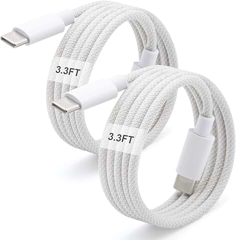 USB C to C Charger Cable, 3.3FT, 2-Pack, Grey