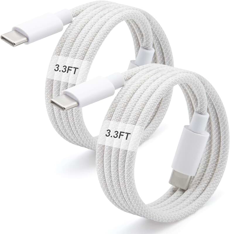 USB C to C Charger Cable, 3.3FT, 2-Pack, Grey
