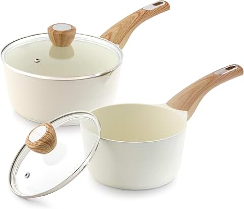Ceramic Sauce Pan Set with Lid, Nonstick, Induction Safe