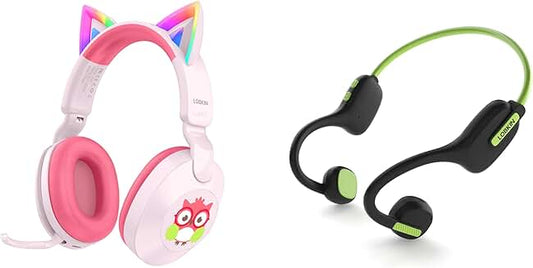Kids Bluetooth Headphones with Cat Ears and LED Lights