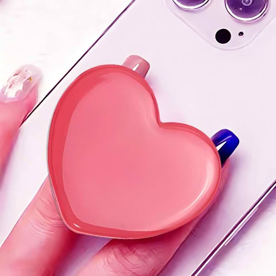 Red Heart-Shaped Rose Phone Grip with 3D Crystal Design