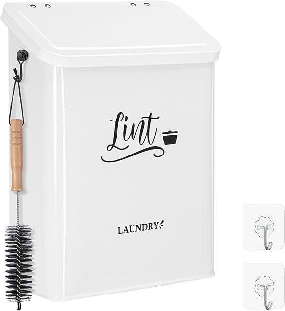 Magnetic Laundry Lint Bin with Brush and Hook