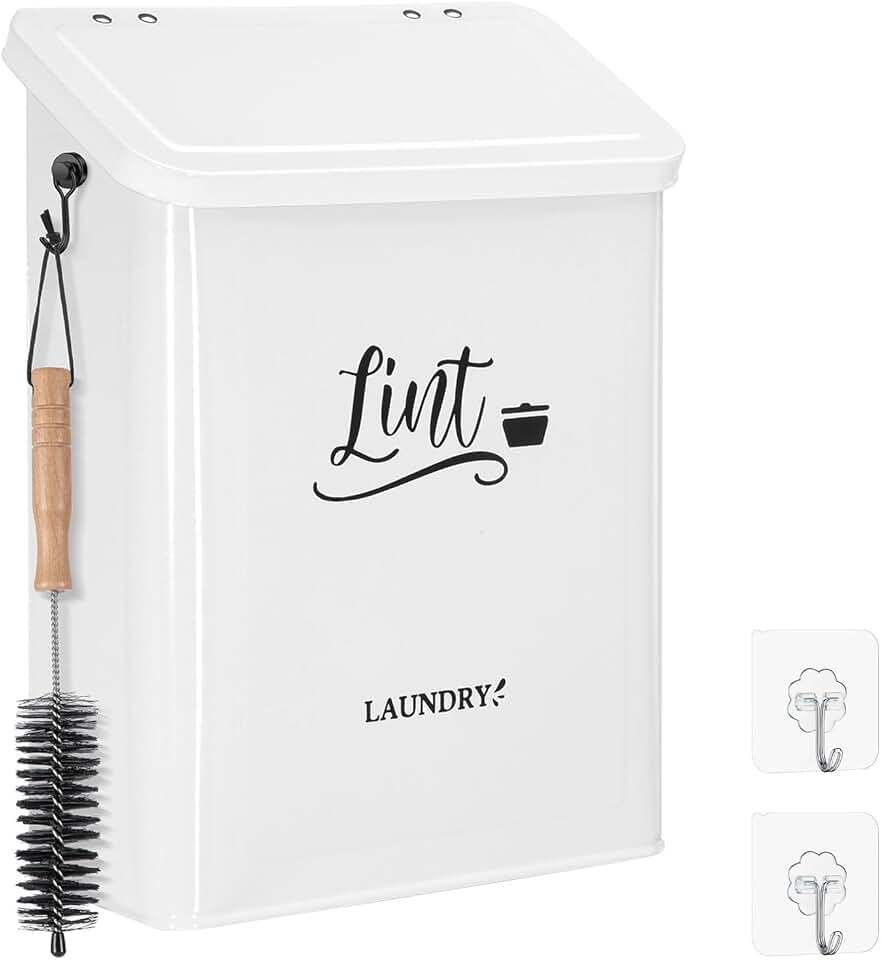 Magnetic Laundry Lint Bin with Brush and Hook