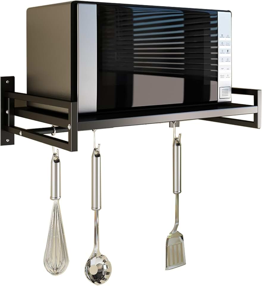 Wall Mount Microwave Shelf with Hooks