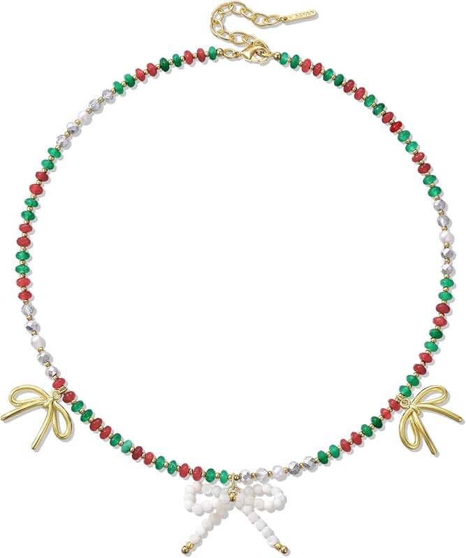 Red and green gemstone bow necklace for women
