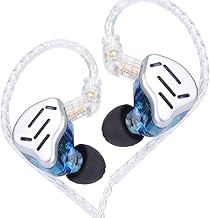 Blue in-ear earphones with hybrid drivers and alloy shell