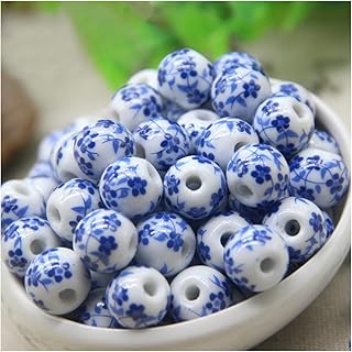 100 Blue and White 8mm Porcelain Beads for Jewelry Making