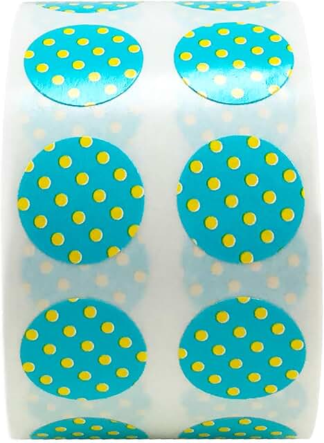 Small teal labels with yellow polka dots, 1,000 stickers