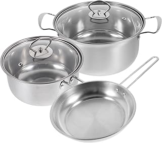 3-Piece Stainless Steel Cookware Set with Soup Pot, Milk Pot, and Frying Pan