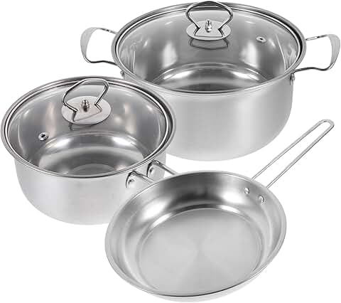 3-Piece Stainless Steel Cookware Set with Soup Pot, Milk Pot, and Frying Pan