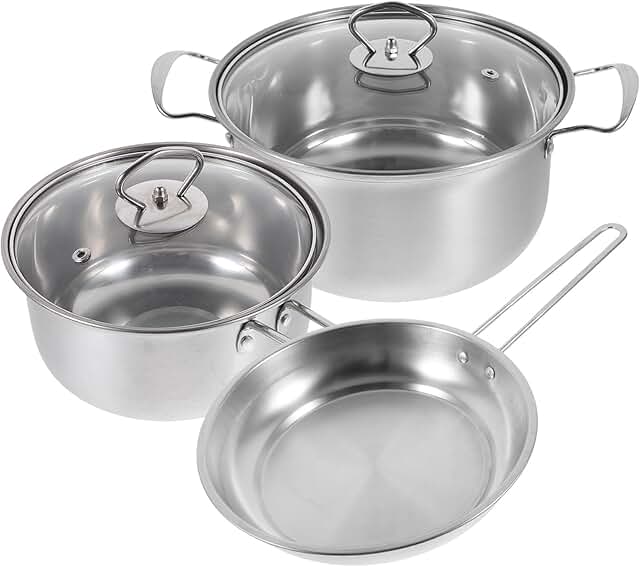 3-Piece Stainless Steel Cookware Set with Soup Pot, Milk Pot, and Frying Pan
