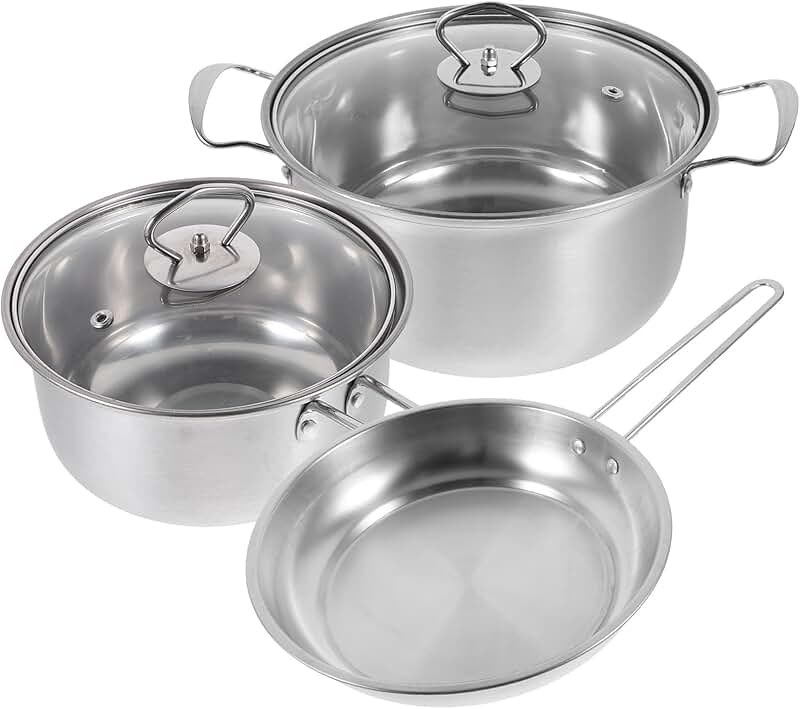 3-Piece Stainless Steel Cookware Set with Soup Pot, Milk Pot, and Frying Pan