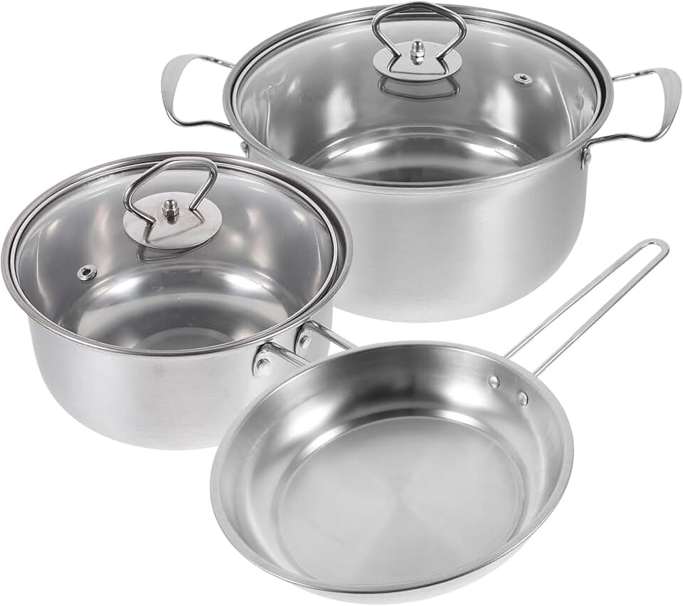 3-Piece Stainless Steel Cookware Set with Soup Pot, Milk Pot, and Frying Pan
