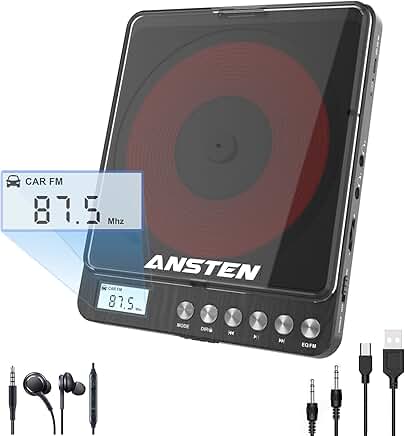 Portable CD Player with Built-in Speakers and Headphone Jack