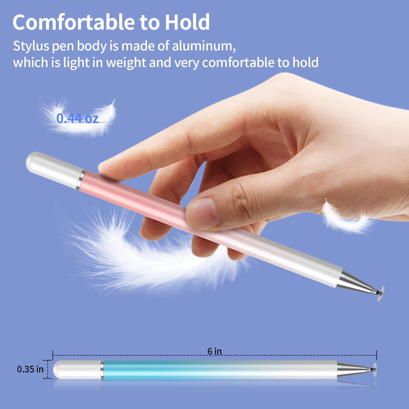Stylus Pens for Touch Screens, 2 in 1 Magnetic Disc Stylus Pen for iPad with Magnetic Cap, Compatible with All Touch Screens (White Pink/White Blue/White Green)