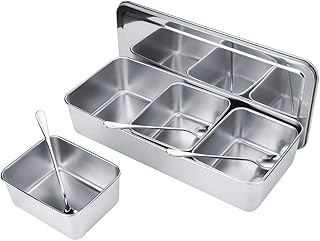 Large Stainless Steel 3-Compartment Seasoning Box