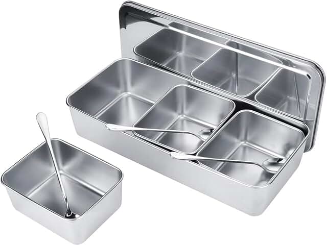 Large Stainless Steel 3-Compartment Seasoning Box