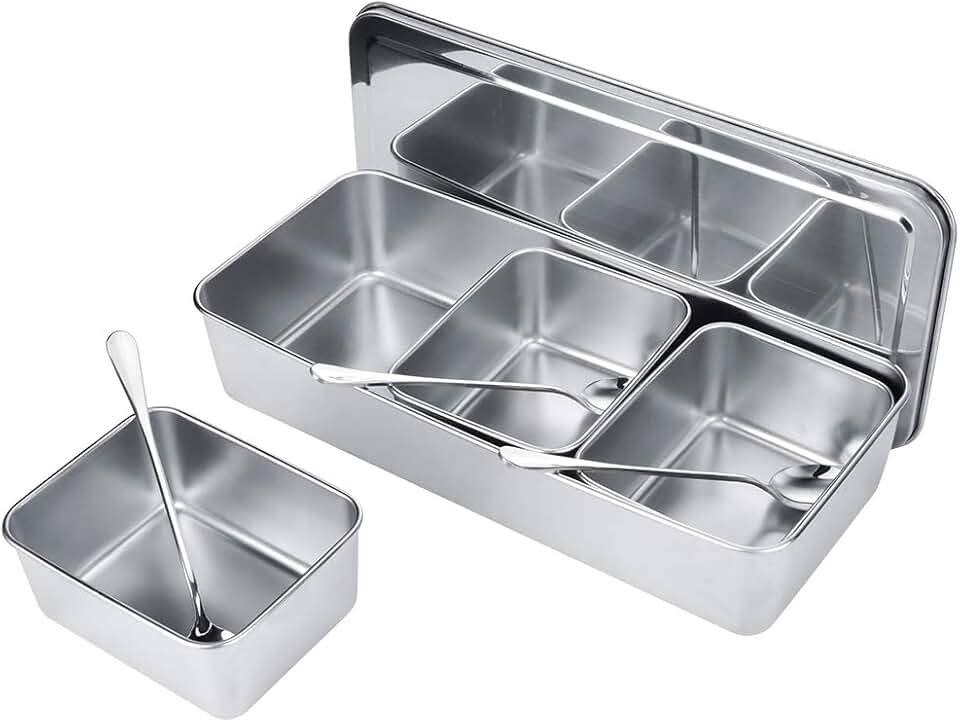 Large Stainless Steel 3-Compartment Seasoning Box
