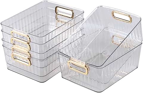Six Clear Plastic Storage Bins for Pantry and Fridge