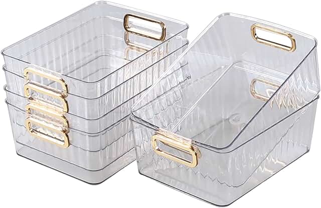 Six Clear Plastic Storage Bins for Pantry and Fridge