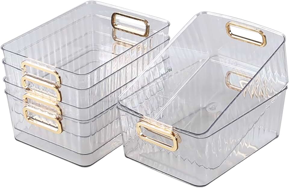 Six Clear Plastic Storage Bins for Pantry and Fridge