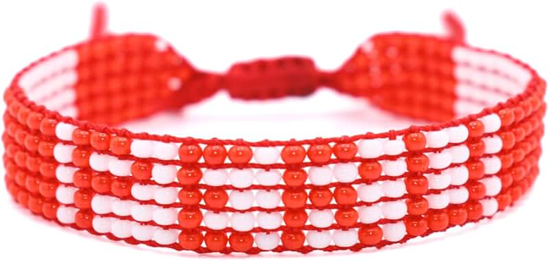 Adjustable Peru Flag Bracelet in Red and White