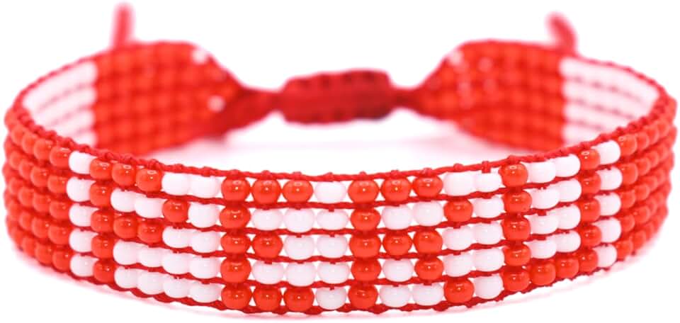 Adjustable Peru Flag Bracelet in Red and White