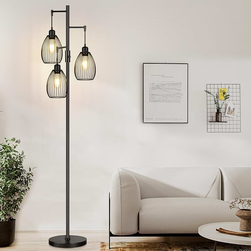Dimmable Farmhouse Floor Lamp with Edison Bulbs