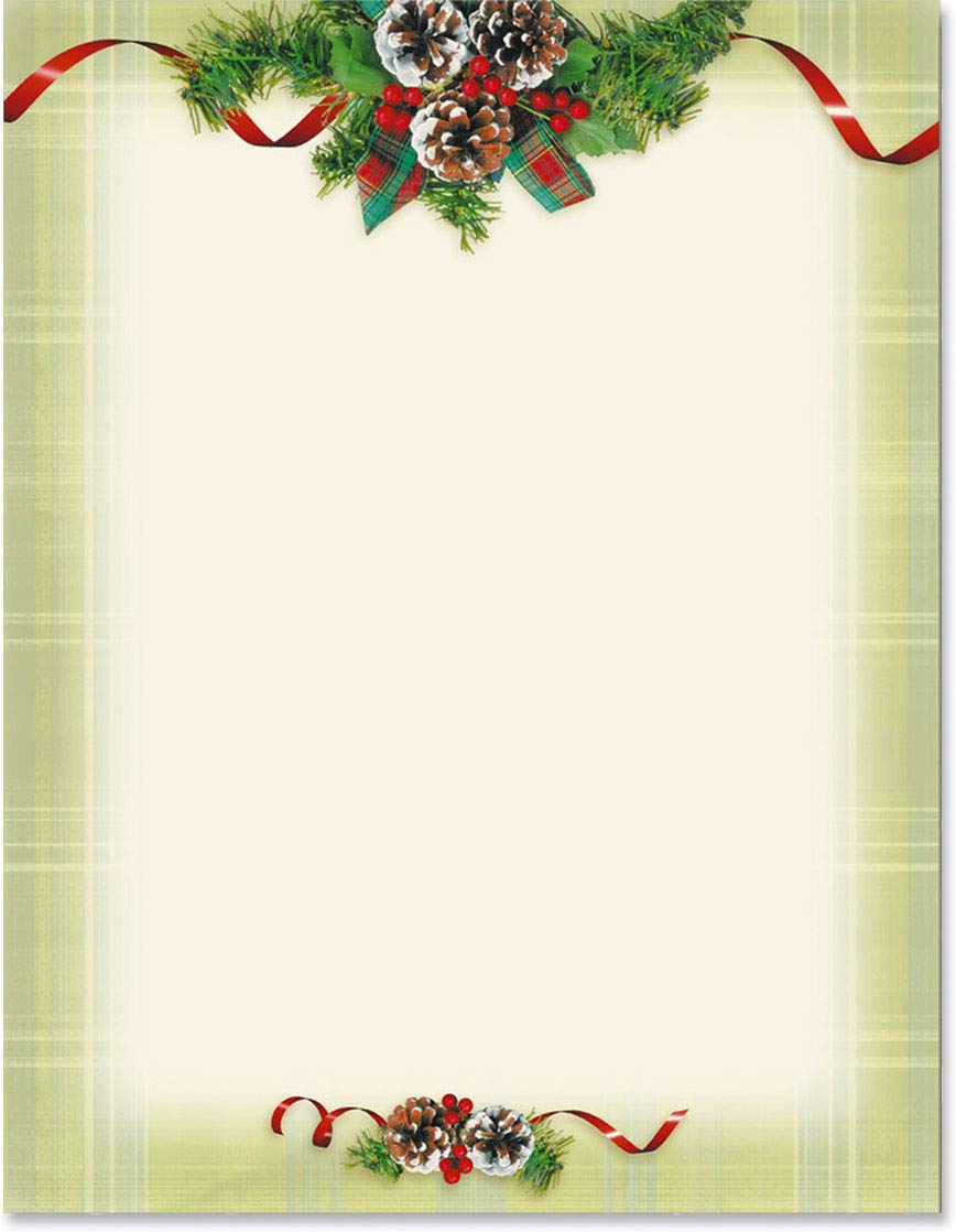 Cream plaid holiday border paper, 8.5 x 11, 25 sheets