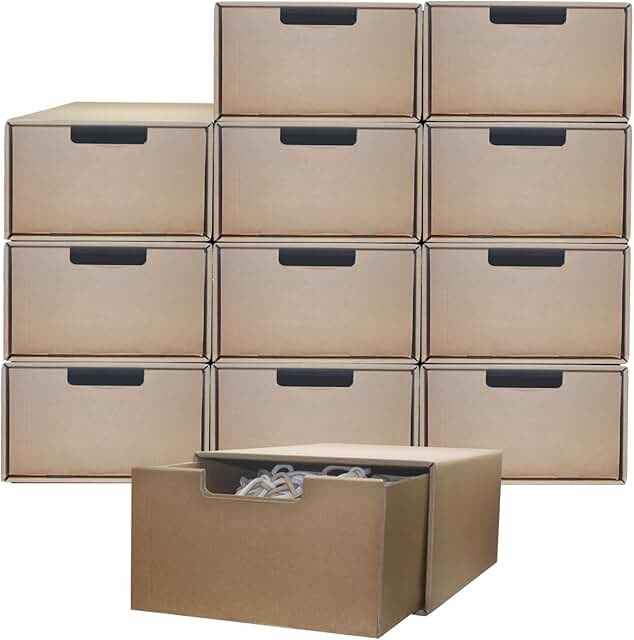 Stackable cardboard storage boxes for shoes and supplies