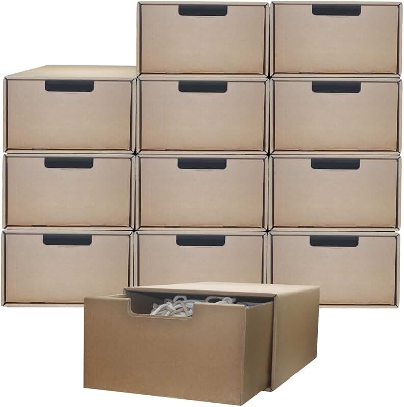 Stackable cardboard storage boxes for shoes and supplies