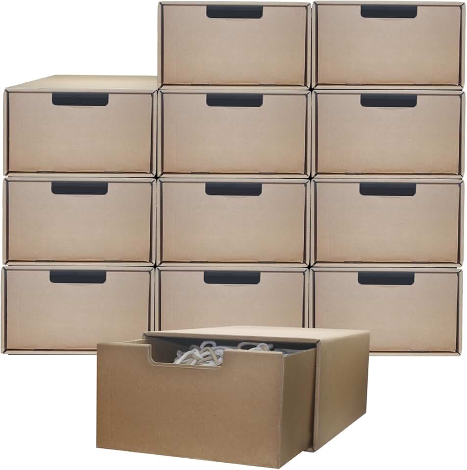 Stackable cardboard storage boxes for shoes and supplies