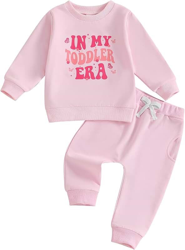 Toddler Girl Fall Clothes 2T-5T Letter Print Sweatshirt and Pants
