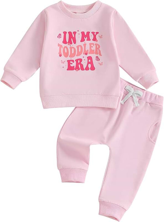Toddler Girl Fall Clothes 2T-5T Letter Print Sweatshirt and Pants