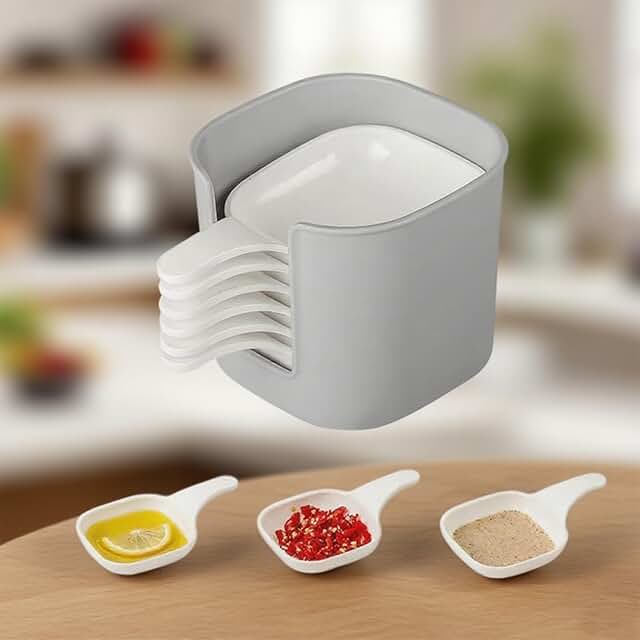 Seven-piece spice dish set with rack for kitchen and dining