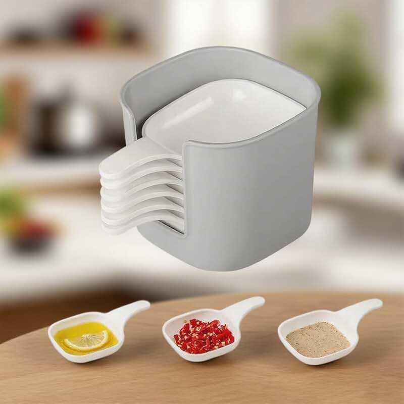 Seven-piece spice dish set with rack for kitchen and dining