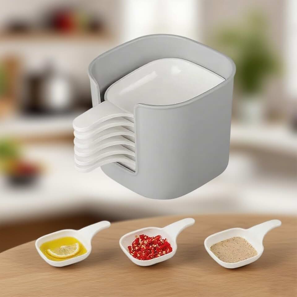 Seven-piece spice dish set with rack for kitchen and dining