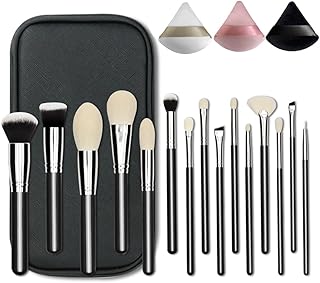 15-Piece Natural Goat Hair Makeup Brush Set with Case