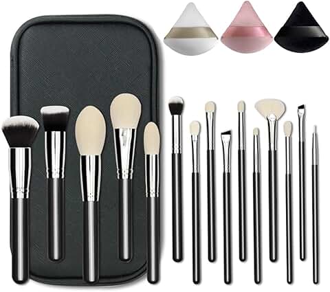 15-Piece Natural Goat Hair Makeup Brush Set with Case
