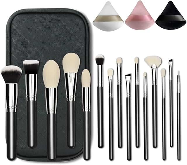15-Piece Natural Goat Hair Makeup Brush Set with Case