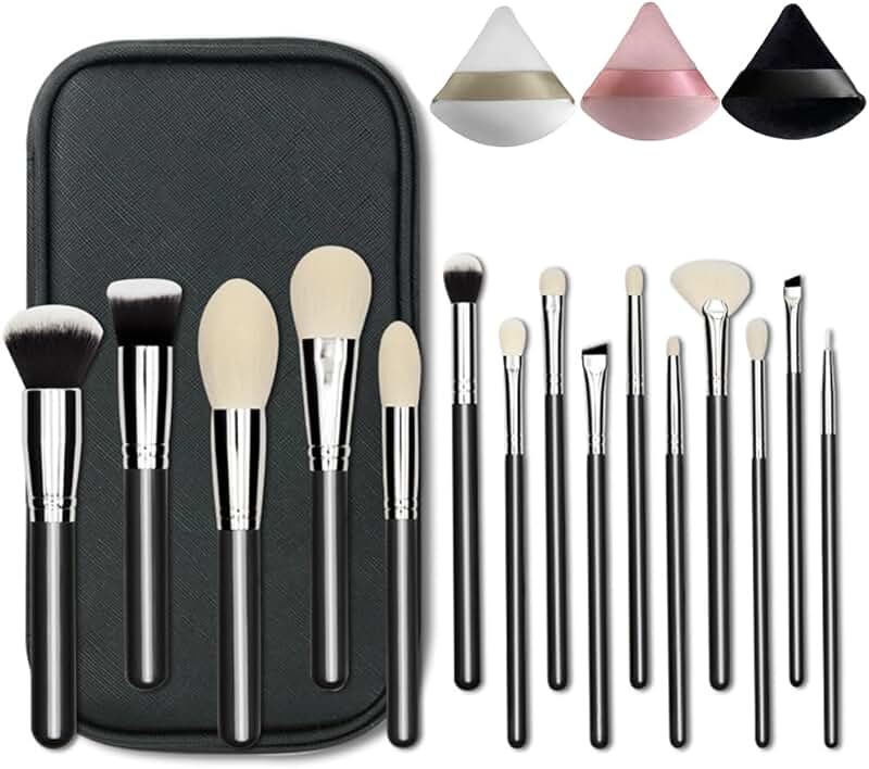15-Piece Natural Goat Hair Makeup Brush Set with Case