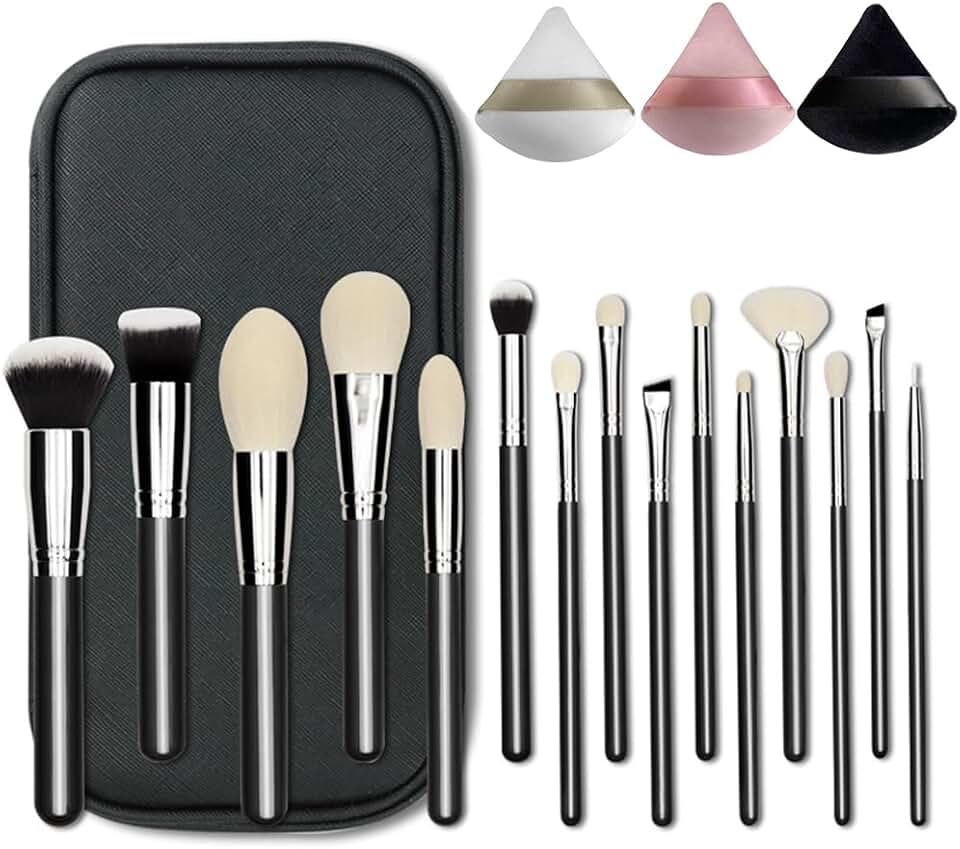 15-Piece Natural Goat Hair Makeup Brush Set with Case