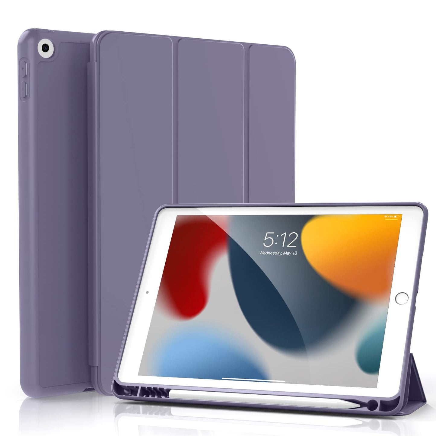 iPad 10.2 Case for iPad 9th Generation 2021 /iPad 8th Generation 2020 / iPad 7th Gen 2019 with Pencil Holder, Auto Sleep/Wake for Slim Soft Back Smart Cover, iPad 10.2 inch Case, Purple