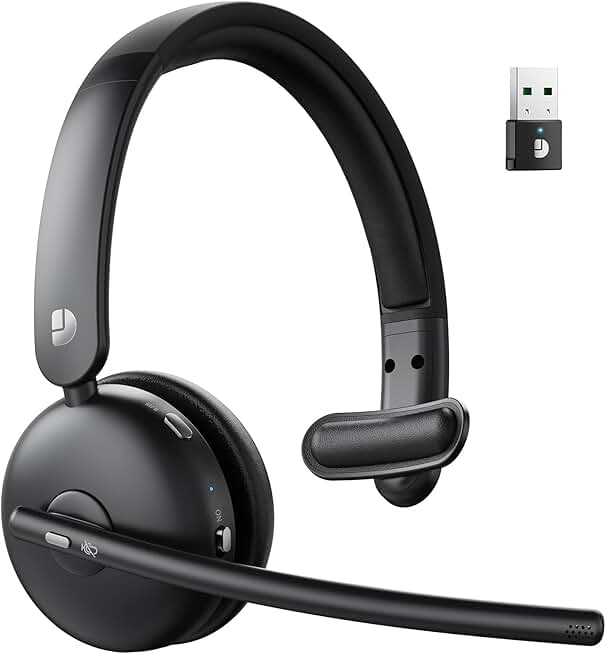 Wireless headset with mic, noise cancelling, 60H battery