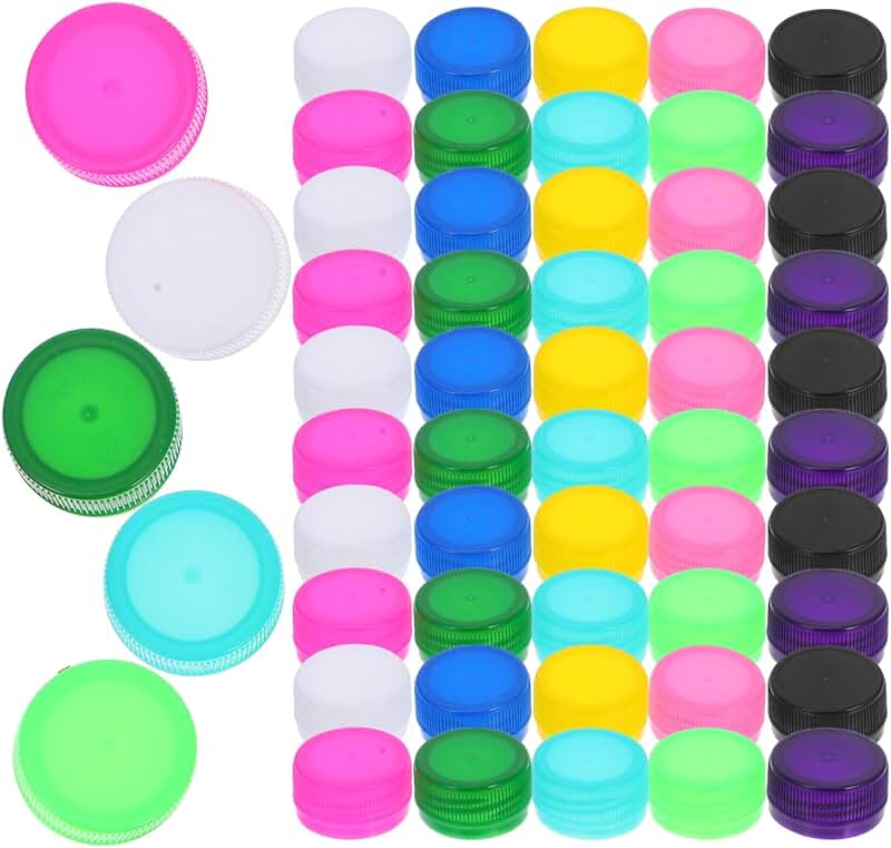 100 colorful plastic bottle caps for crafts and projects