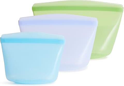 Premium Silicone Reusable Food Storage Bags, 3-Pack