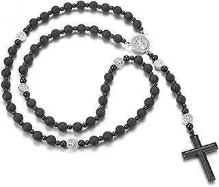 Men's Tiger Eye Cross Necklace with Obsidian and Lava Rock