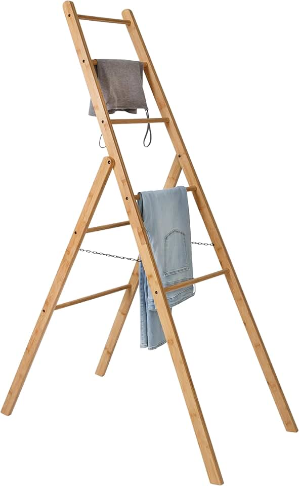 Bamboo Clothes Drying Ladder Rack