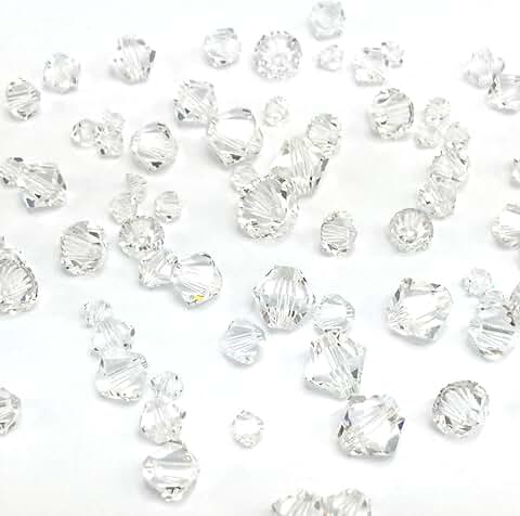 72 pcs Clear Crystal Bicone Beads in Mixed Sizes