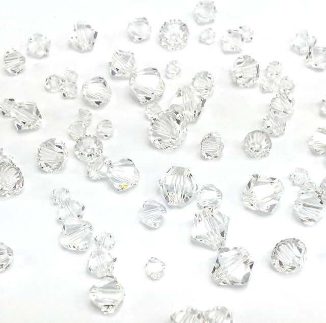 72 pcs Clear Crystal Bicone Beads in Mixed Sizes
